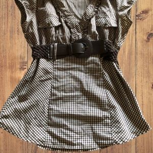 Brown & White Checkered Summer Shirt Belt Included